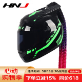 HNJ摩托车头盔男女全盔新3C国标认证四季通用越野机车A1夏季头盔 黑武士（白片)+送黑片+黑角+辫子 均码