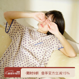 朵朵·可可睡衣女春夏人棉冰丝凉感型套头中袖印花宽松大码家居服睡裙亲子装 浅杏 S (155)