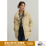 独束大码女装胖mm可翻折领pu皮面羽绒服女冬季新款保暖外套22DS4162 奶茶色 M