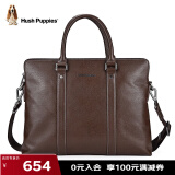 暇步士（Hush Puppies）公文包单肩斜跨手提包真皮手拿包男士商务包电脑包送礼物棕色