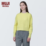 无印良品（MUJI）女式 棱纹编织 圆领短款针织衫 长袖女款 女装 薄款毛衣 浅黄色 M (160/84A)