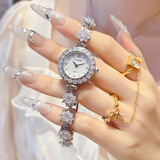 X-GEAR旋转山茶花手链手表女士镶钻爆闪小表盘轻奢腕表生日礼物送女友