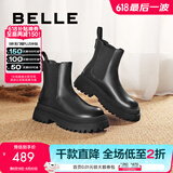 百丽（Belle）切尔西靴女商场同款黑色英伦皮靴短靴X2G2DDD3 黑色 34 (220mm)
