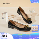NINE WEST/玖熙低跟单鞋牛漆皮浅口方头金属饰扣工作女鞋NF445006FK 黑色37