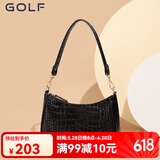 高尔夫（GOLF）单肩包女牛皮简约腋下包小众复古法棍包网红单肩百搭 黑色