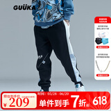 GUUKA重磅卫裤男潮牌嘻哈侧缝拼接撞色运动束脚裤宽松街头保暖休闲长裤 黑色 M