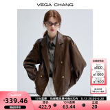VEGA CHANG春秋季皮衣外套女2025年新款复古旷野美拉德外套 机车棕 S