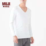 无印良品 MUJI 男式 使用了棉的冬季内衣V领长袖T恤 69AA453 打底衫打底衣 白色 M