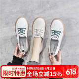 ZHR休闲鞋女减龄撞色牛皮小白鞋女时髦果冻底运动鞋女ins潮流百搭 A66 白绿 37