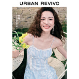 UR【钟楚曦同款】2025夏季新款女装波嬉风蕾丝条连衣裙UYL750037 蓝色条纹 XL