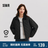 森马（Semir）棉服女灯芯绒翻领菱形格复古2024冬三防宽松轻薄棉衣109724112007