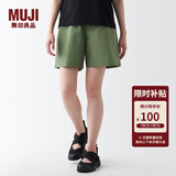 无印良品（MUJI）女式 水洗 平纹 短裤女夏 裤子 休闲短裤 多巴胺纯棉全棉BEC27A3S 卡其色 L 165/70A
