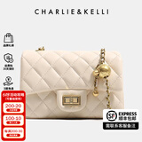 CHARLIE&KELLI CK品牌包包女包2025新款520情人节礼物链条菱格包小香风单肩斜挎 白色浅金有logo（金色内里）