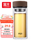 富光 男女士双层玻璃杯 高硼硅玻璃304茶隔水杯子 带茶隔泡茶杯500ml