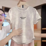 纤芸沐短袖t恤女2025新款半袖上衣体恤衫弧形遮肉显瘦百搭休闲短袖女 灰色ODE-短袖 M 建议100-110斤