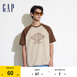 Gap男女装夏季撞色插肩袖logo圆领短袖T恤宽松上衣463174 卡其色 XL (180/100A)亚洲尺码