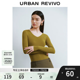 UR秋季新款女装简约基础百搭休闲修身V领针织衫UWB940008 褐绿 L