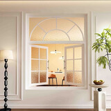 法式铁艺钢窗老式复古玻璃窗室内隔断拱形窗采光装饰平开窗户定制 白色+水纹玻玻璃（玻璃可选）