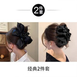 两世欢黑色泡泡蝴蝶结抓夹女后脑勺盘发夹高级感大号鲨鱼夹适合发量多 蝴蝶结抓夹经典2件套