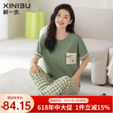 新一步（XINYIBU）纯棉睡衣女士春夏季短袖长裤宽松休闲圆领套头可外穿家居服套装 33230夏枝绿 L （100-115斤）