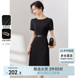 尚都比拉设计感拼接连衣裙夏季高级感气质百褶裙小个子中长裙子 雅黑色 L