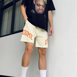 帛米图（BOMITU）美式潮牌不过膝重磅印花短裤男夏季宽松休闲四分裤运动透气篮球裤 卡其色 XL