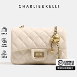 CHARLIE&KELLI CK品牌包包女包2025新款520情人节礼物链条菱格包小香风单肩斜挎 白色浅金有logo（金色内里）