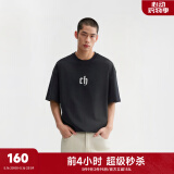 CHINISM  CH赤尘美式简约凉感短袖t恤男士夏季潮牌宽松休闲半袖情侣上衣 黑色 S