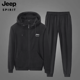 JEEP套装秋冬季男款连帽卫衣两件套户外运动套装男 SY118 黑色 XL