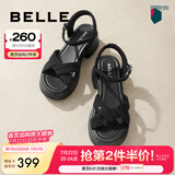 百丽（Belle）满钻条带繁星休闲凉鞋女商场款厚底凉鞋A9S2DBL4 黑色 36 (230mm)
