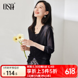 欧莎（OSA）【披肩空调衫】薄款冰丝针织开衫外套女七分袖25年新款夏季上衣 黑色A L