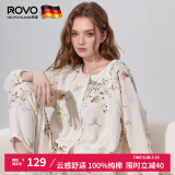 ROVO纯棉孕妇夏季月子服睡衣产后哺乳100%纯棉开衫套装喂奶专用居家服 木槿花 M（适合于95-120斤）