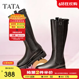 他她（TATA）厚底长筒靴女靴英伦加绒保暖骑士靴高筒靴秋冬新WXK02DG3 黑色（绒里） 36