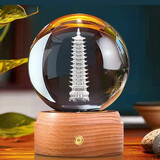 知美人水晶球内雕文昌塔十三层学生专用女生礼物实木发光底座桌面摆件 12cm文昌水晶球+八音盒底座+礼盒