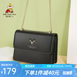 稻草人女包新品新款牛皮单肩包女可爱小鹿头斜挎包女链生日礼物送女生 黑色（可调节肩带）