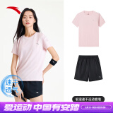 安踏速干运动套装女士夏季款透气健身跑步体育中考专用瑜伽跳操衣服 【速干套装】刚柔粉-9 L/170