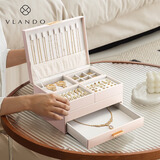 VLANDO首饰盒精致高档大容量耳环饰品首饰收纳盒轻奢2025新款双悦-杏粉