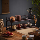 栖草院（QICAOYUAN）茶杯架子桌面置物架茶台小博古架茶具摆件茶叶罐中式展示收纳架 50长古味杯架双层