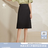 范思蓝恩201028气质开叉半身裙女夏季中长款高腰a字裙职业 黑色 M
