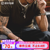 马登工装美式肌肉cleanfit重磅亨利衫纯棉老钱风阿美咔叽短袖T恤男夏 军绿色 3XL （190/108A）