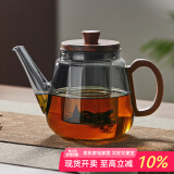 忆壶茶（YIHUTEA）茶壶玻璃泡茶壶耐高温煮茶壶加厚烧水茶具带过滤茶水壶杯子大容量 【升级木把】胡桃木盖壶黑 900ml