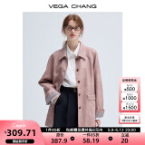 VEGA CHANG皮衣女款2025年新款春秋美式复古中长款PU皮外套 橡皮粉 L