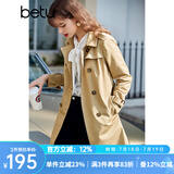 betu百图女装中长款风衣女双排扣大衣新款英伦风长外套JD2101T34 卡其色 M