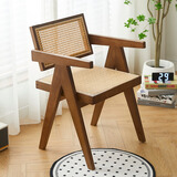 陶源木语欧式复古昌迪加尔椅藤编单人椅休闲餐椅家用靠背阳台坐椅实木椅子 胡桃木色【5厘米座面+弧度靠背】