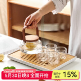 川岛屋日式竹茶盘家用托盘沥水小型简约客厅功夫茶具茶台茶托茶海 中号长方茶盘32*19*4cm