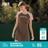 森马连衣裙女插肩袖修身收腰夏季字母开叉短裙运动风109324114025