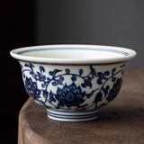 景德镇永乐青花压手杯陶瓷茶杯手工仿古缠枝莲个人专用手绘主人杯 青花花卉纹压手杯【简装】 200mL以下