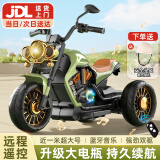 贝趣儿童电动车摩托车1-3-6岁宝宝三轮车小孩玩具车可坐人遥控电瓶车 超大复古绿【遥控双驱+音乐+礼包 1-7岁生日周岁六一儿童节礼物