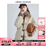 VEGA CHANG仿羊羔毛大衣女2024秋冬新款韩版宽松拼接皮草短外套 绒绒白 S