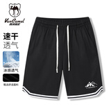 西域骆驼（VANCAMEL）运动短裤男夏季薄款宽松速干篮球裤冰丝休闲五分裤 黑色 XL 